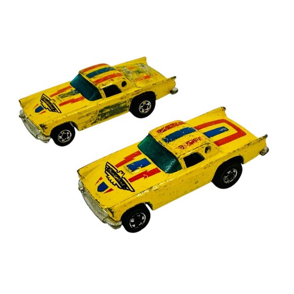 Vintage Hot Wheels Yellow Ford Thunderbird T-Bird 1957 Toy Cars - Lot Of 2 - Picture 1 of 8